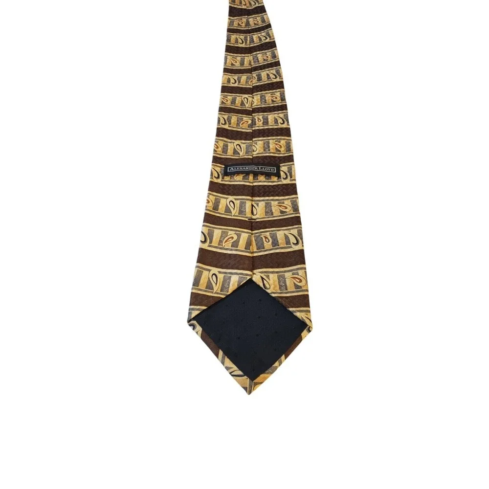 Alexander Lloyd Luxury 100% SILK‎ Men's Designer Striped Brown Cream Long Tie